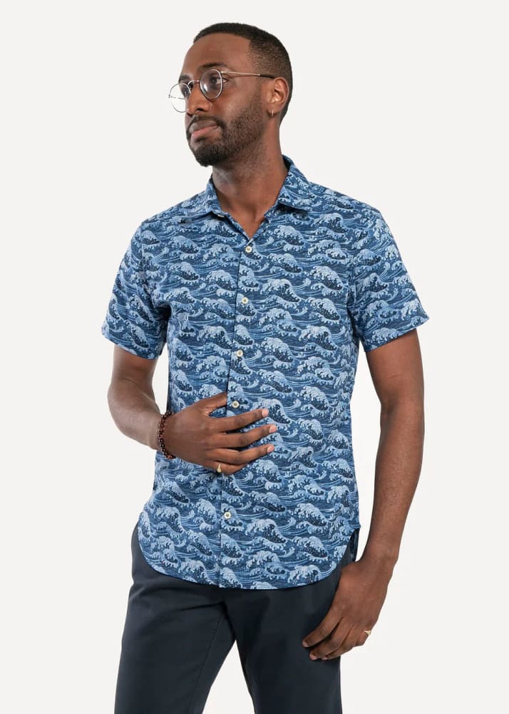 18 Waits - Dylan Short Sleeve Shirt in Great Wave - button
