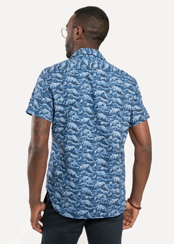 18 Waits - Dylan Short Sleeve Shirt in Great Wave - button