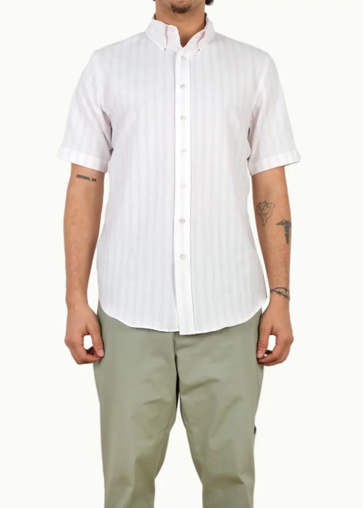 Outclass - Salmon Stripe Seersucker Short Sleeve Shirt