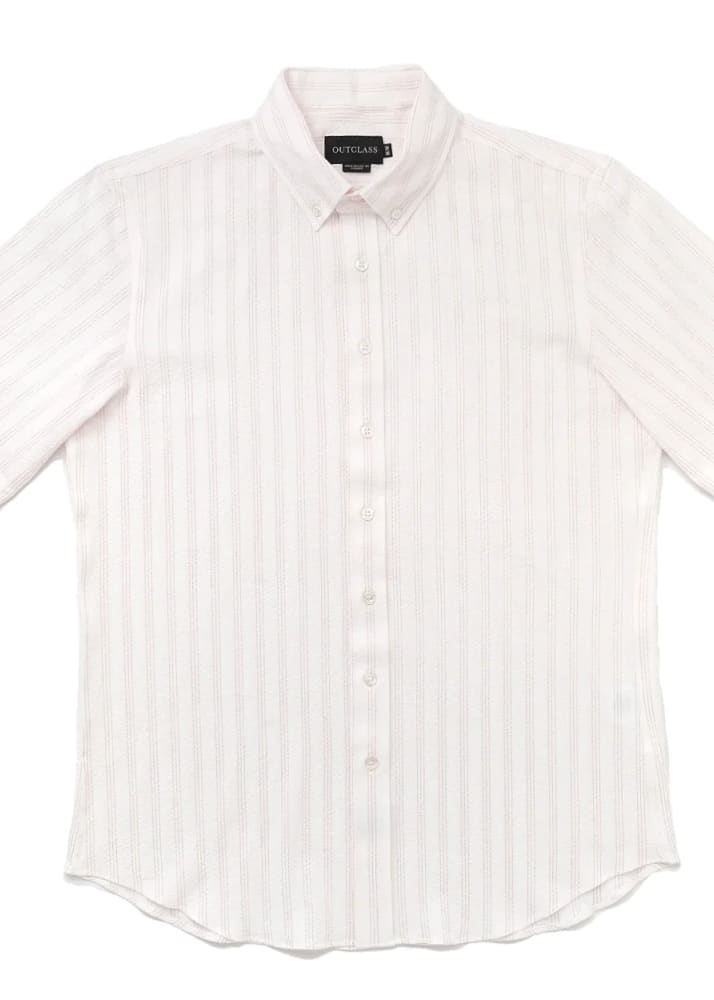 Outclass - Salmon Stripe Seersucker Short Sleeve Shirt S