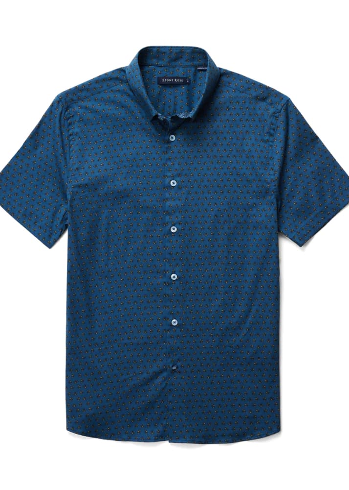 Stone Rose - Bees Short Sleeve Shirt in Navy - S - button
