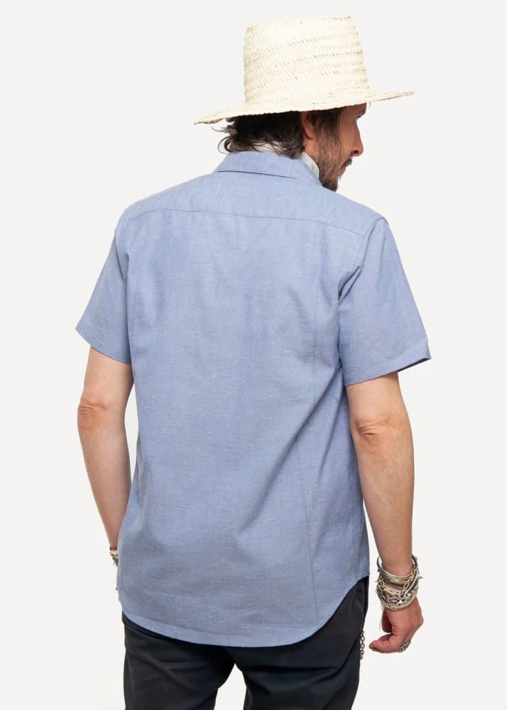 18 Waits - Dylan Short Sleeve Shirt in Blue Fleck - button