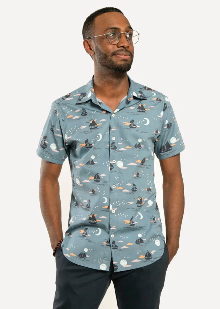 18 Waits - Dylan Short Sleeve Shirt in Offshore Shadow