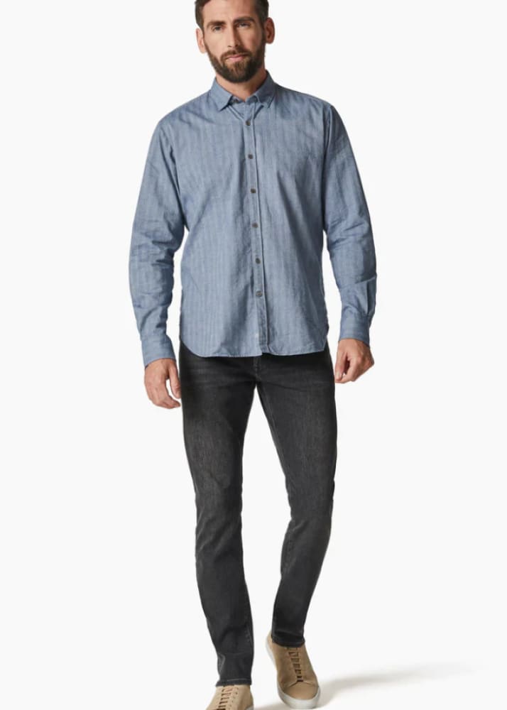 34 Heritage- Herringbone Shirt in Blue - button shirting