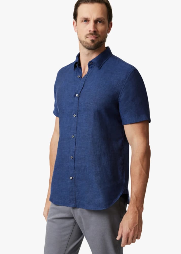 34 Heritage - Linen Short Sleeve Shirt In Indigo - Button