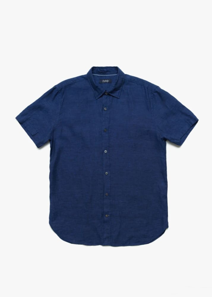 34 Heritage - Linen Short Sleeve Shirt In Indigo - Button