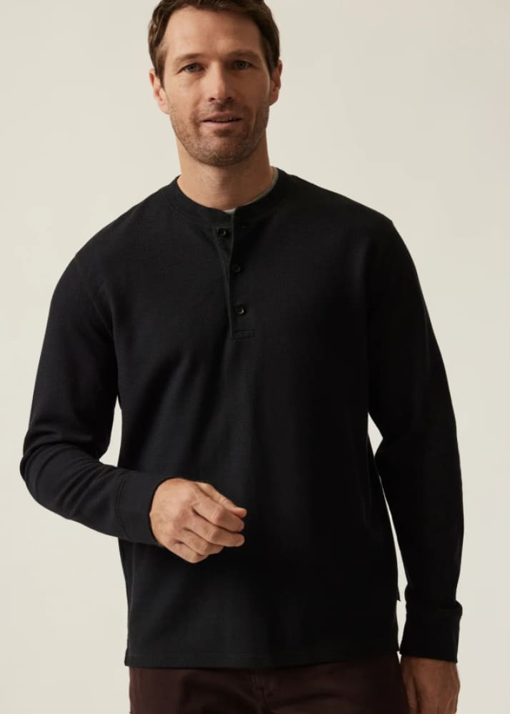 34 Heritage - Long Sleeve Henley Shirt - Black / S - Tops