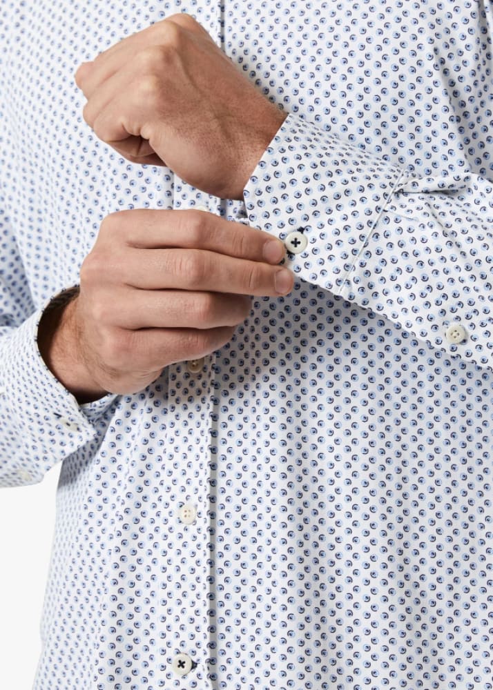 34 Heritage - Ocean Dot Shirt In White - button shirting