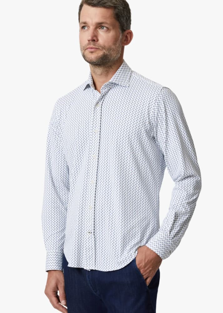 34 Heritage - Ocean Dot Shirt In White - button shirting