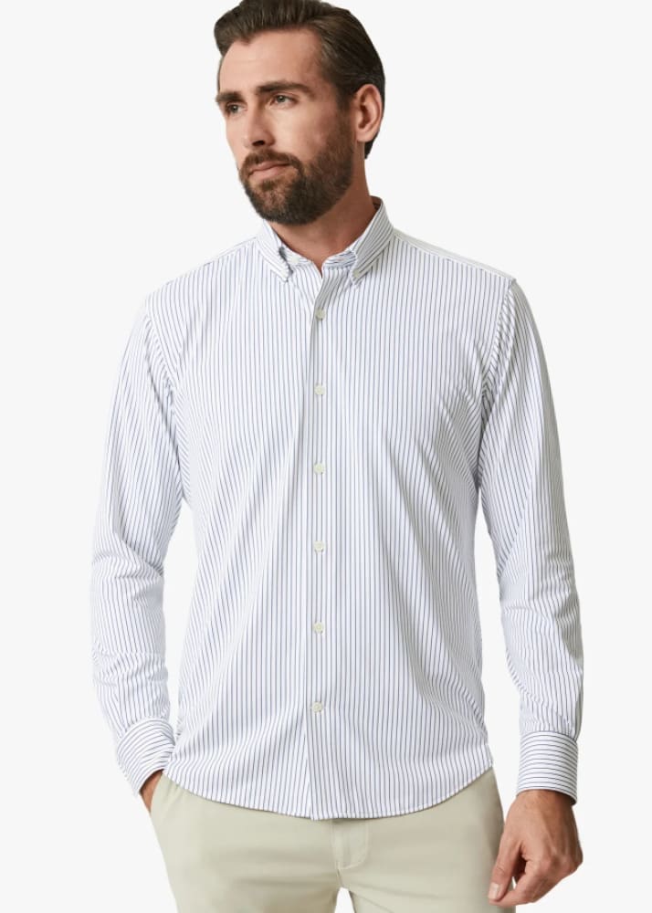 34 Heritage - Stripe Shirt In White - button shirting