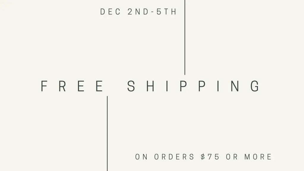 Beige free shipping poster with black text and lines.