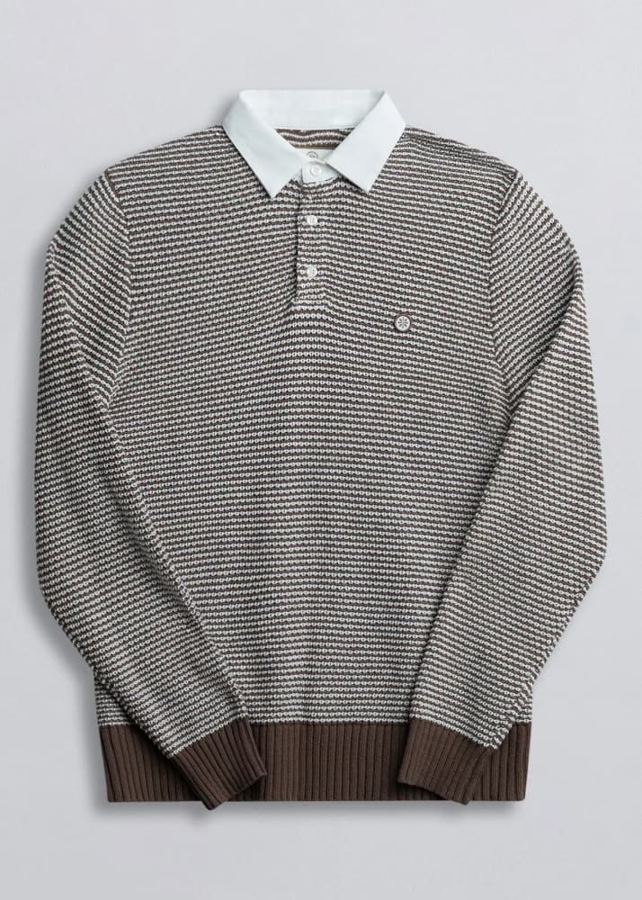 Champlain- 2 Tone Rugby Shirt in Brown - Sweater & Knitwear