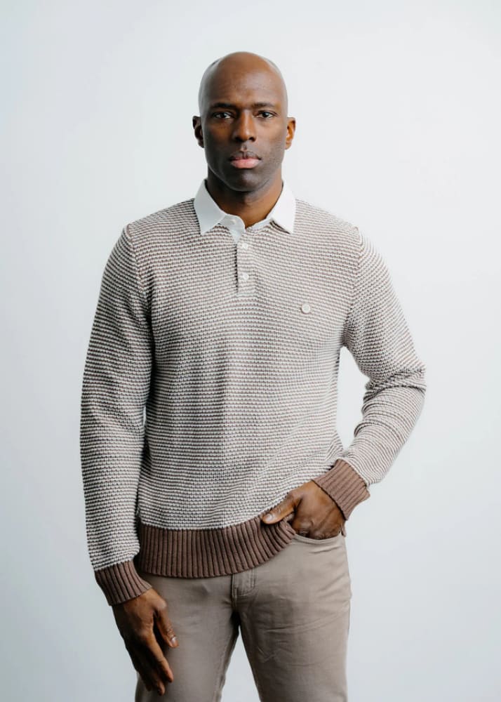 Champlain- 2 Tone Rugby Shirt in Brown - Sweater & Knitwear
