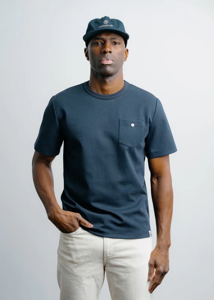Champlain- Button Tee in Navy - Tees & Tanks