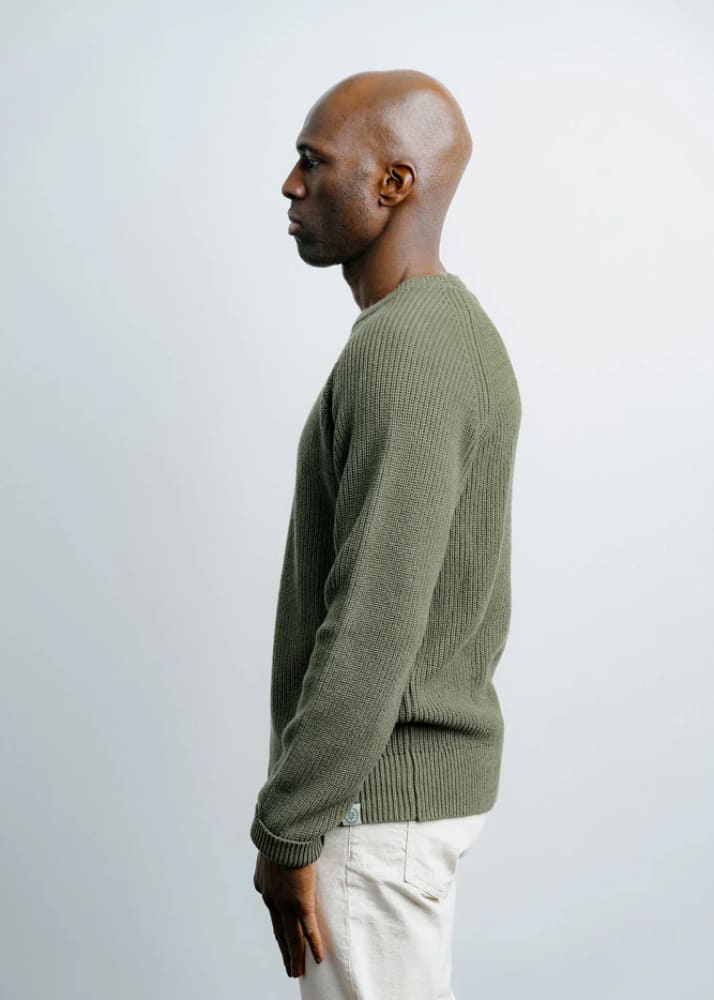 Champlain- Fisherman Sweater in Olive - & Knitwear