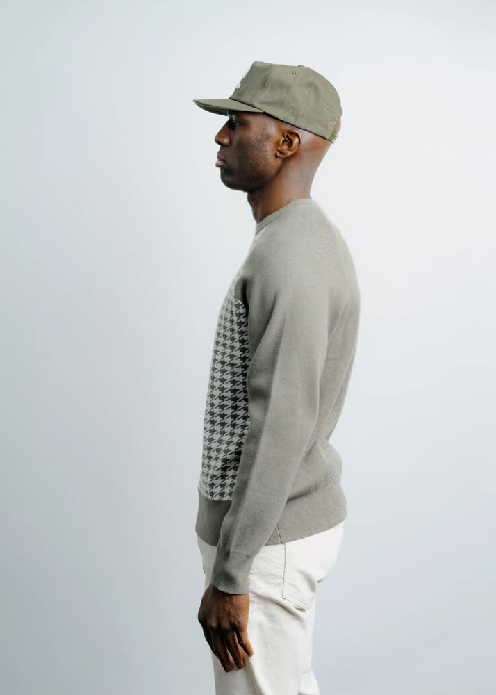 Champlain- Houndstooth Knit Sweater in Olive - & Knitwear