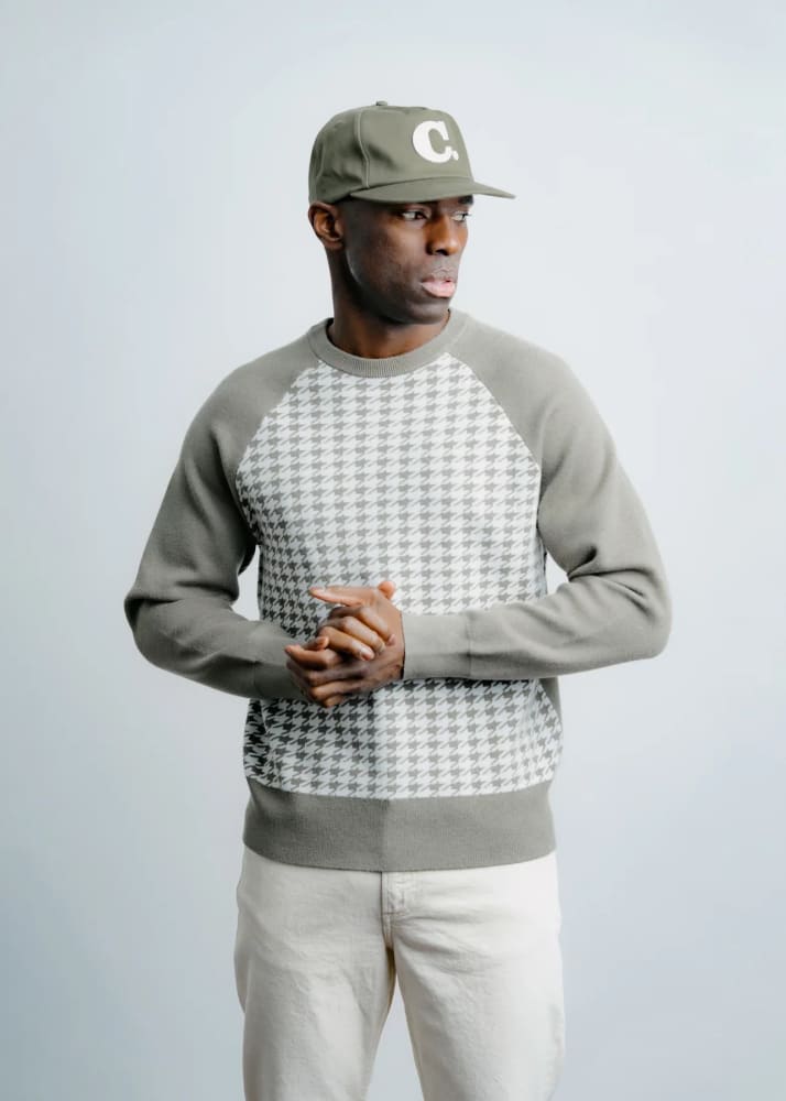 Champlain- Houndstooth Knit Sweater in Olive - & Knitwear