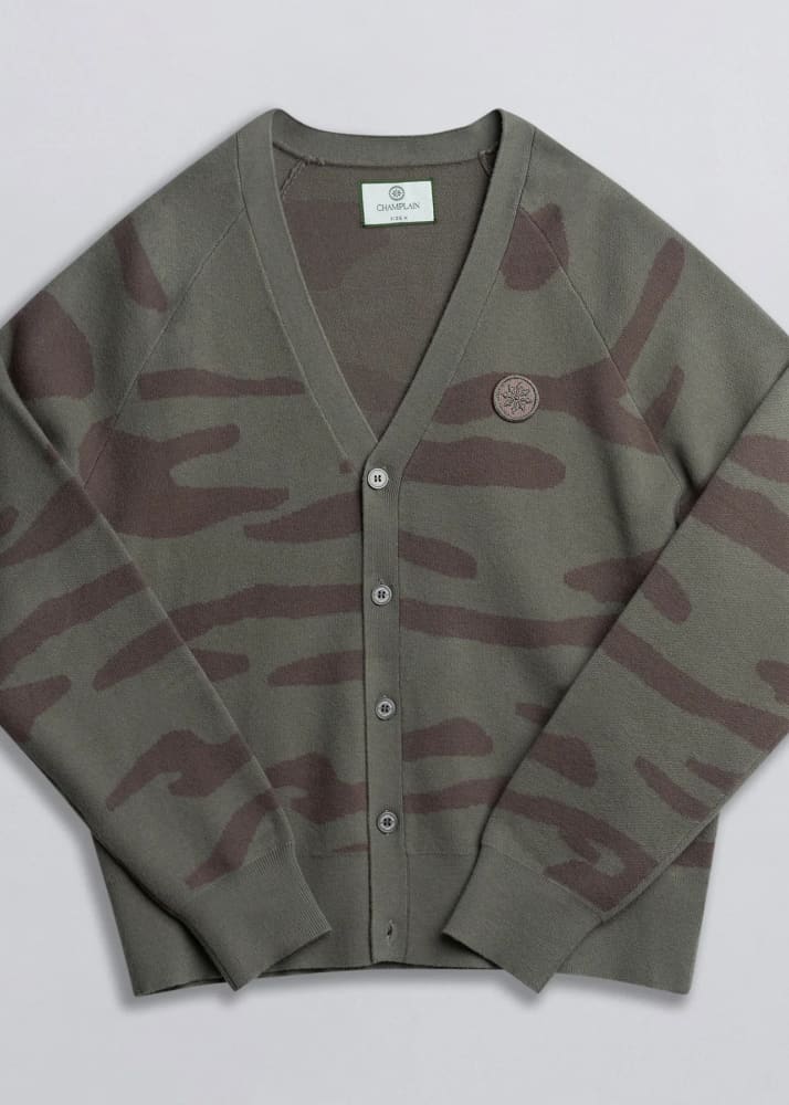 Champlain- Knitted Cardigan in Camo Green - Sweater &