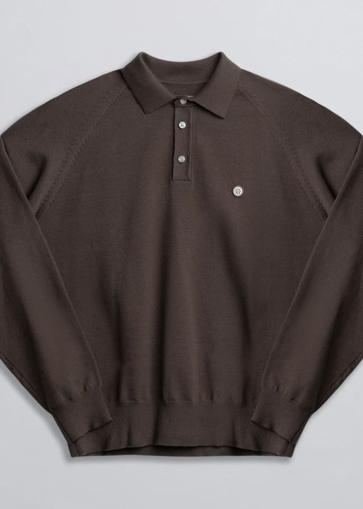 Champlain- Long Sleeve Knit Polo in Brown - Sweater &