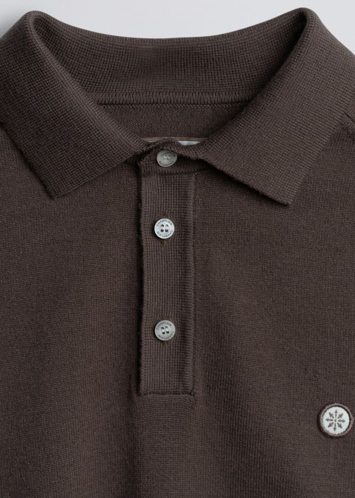 Champlain- Long Sleeve Knit Polo in Brown - Sweater &