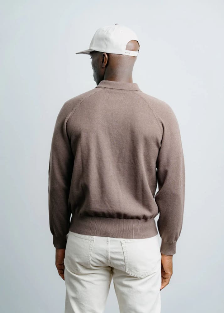 Champlain- Long Sleeve Knit Polo in Brown - Sweater &