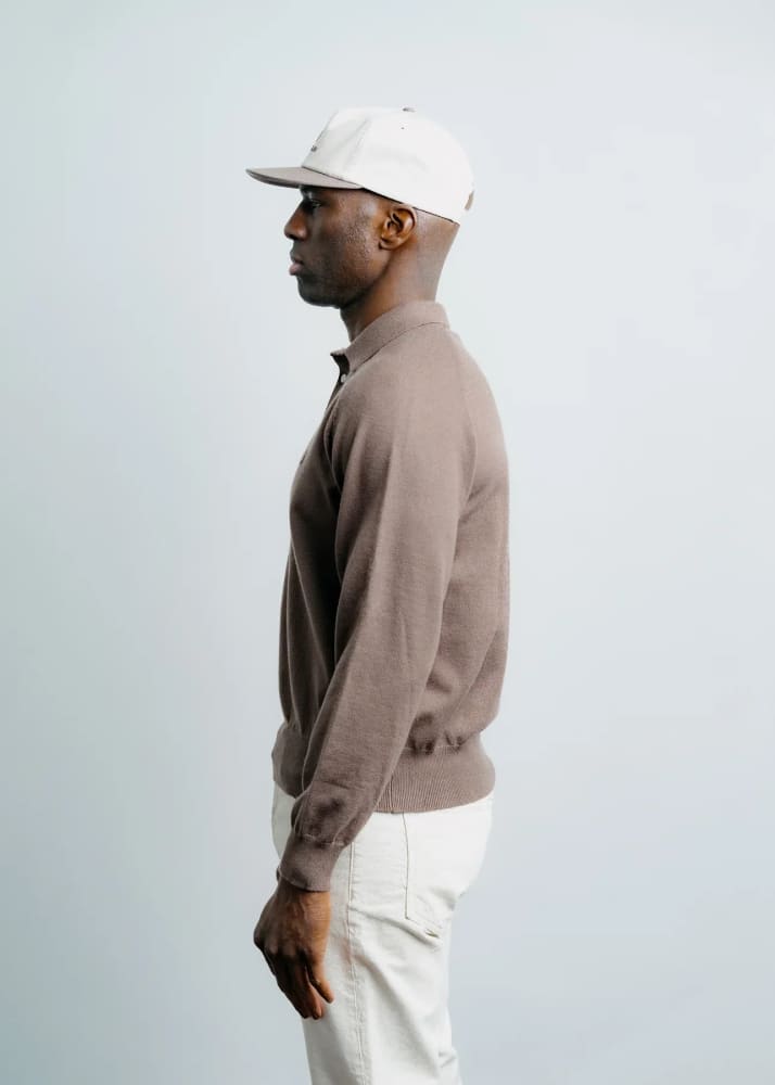 Champlain- Long Sleeve Knit Polo in Brown - Sweater &