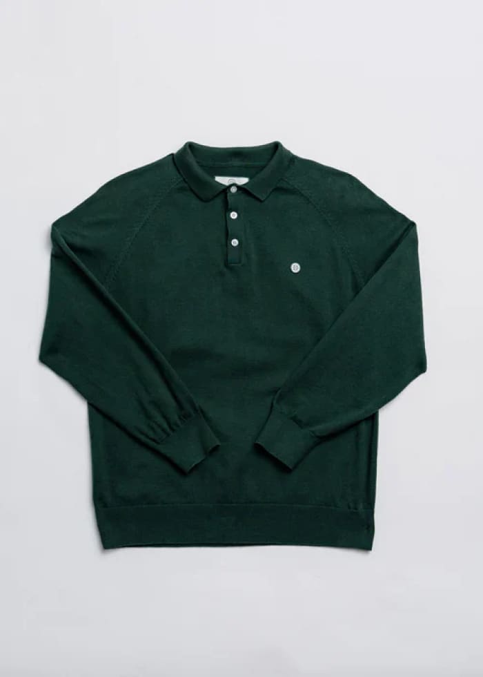 Champlain- Long Sleeve Knit Polo in Green