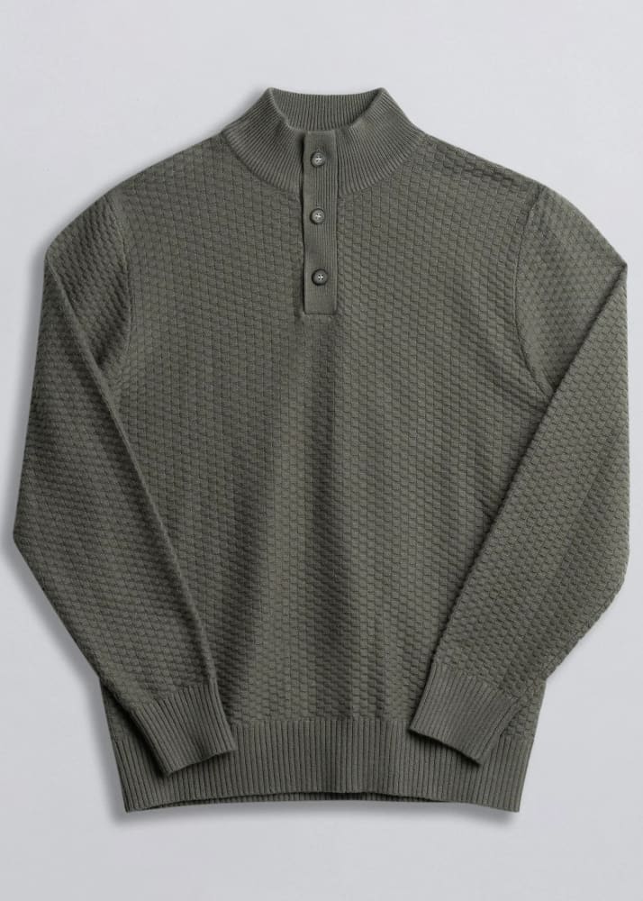 Champlain- Quarter Knit in Olive - Sweater & Knitwear