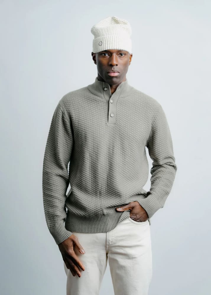 Champlain- Quarter Knit in Olive - Sweater & Knitwear