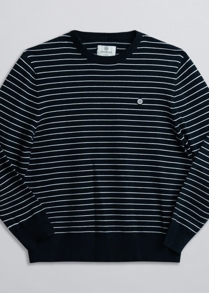 Champlain- Striped Knit Sweater in Navy - & Knitwear
