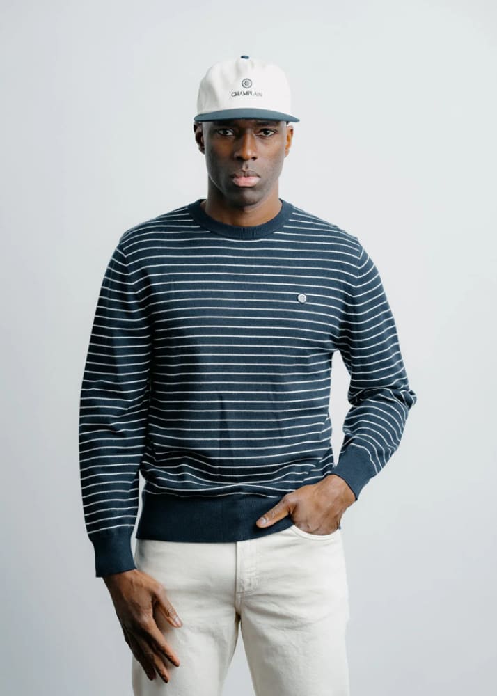 Champlain- Striped Knit Sweater in Navy - & Knitwear