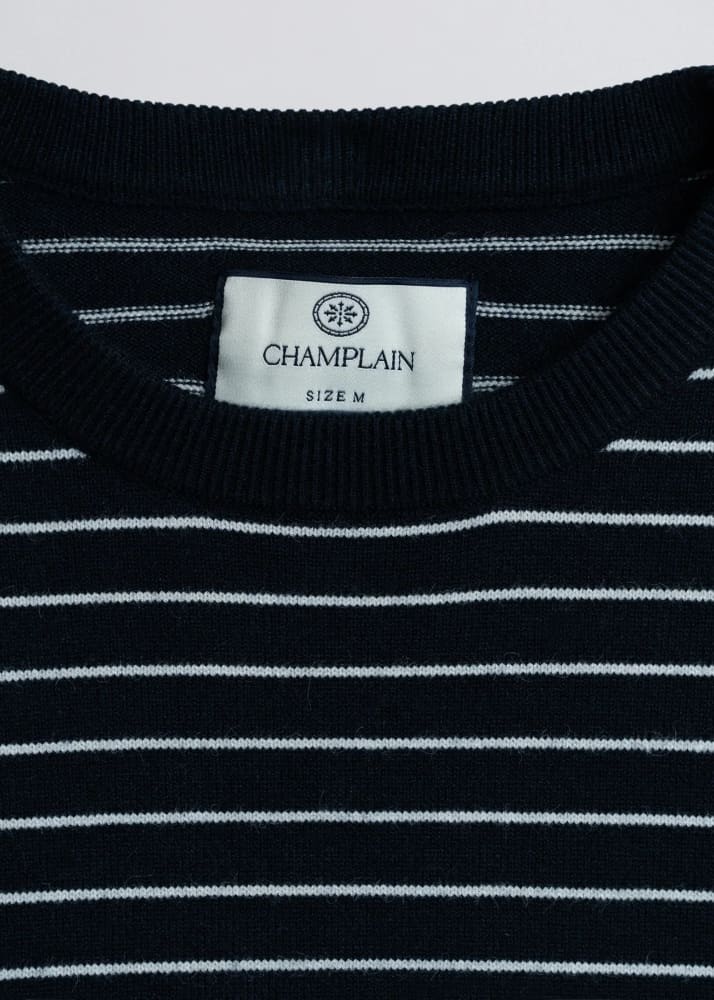 Champlain- Striped Knit Sweater in Navy - & Knitwear