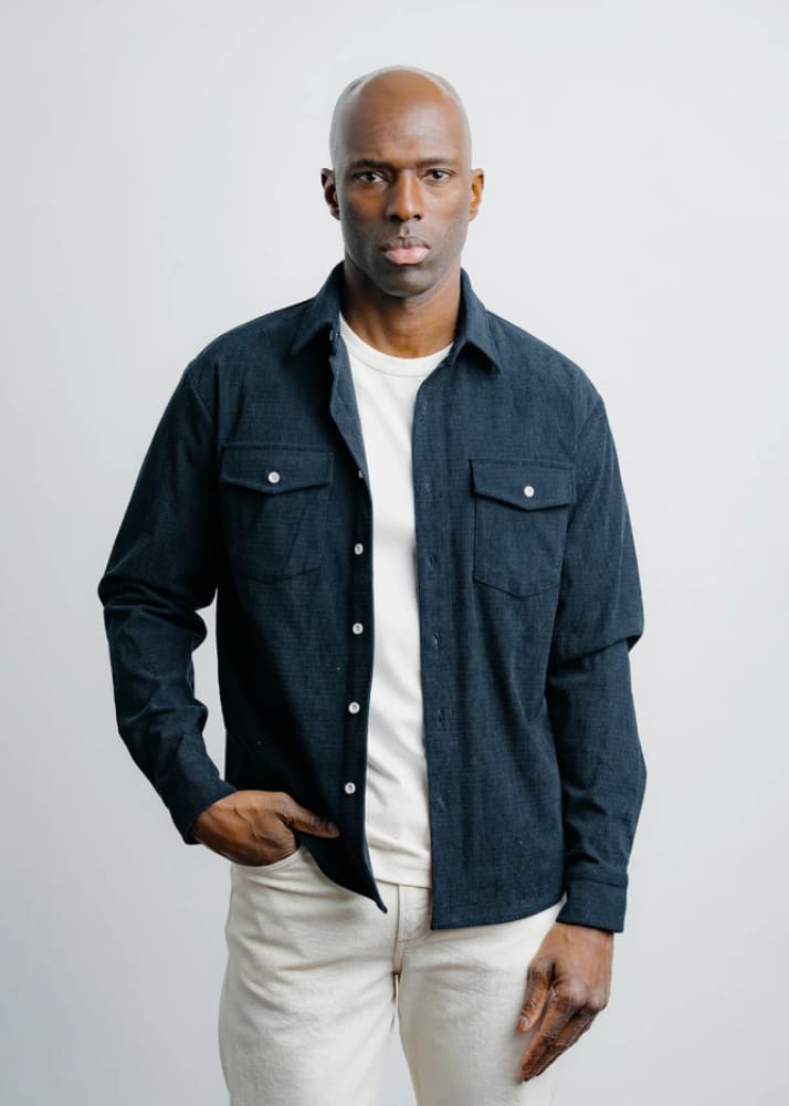 Champlain- Textured Overshirt in Navy - Jacket