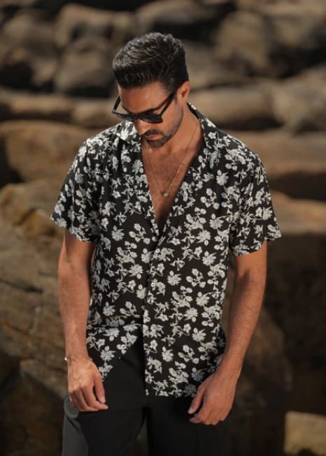 Donato - Black & White Floral Print Shirt - Button Shirting