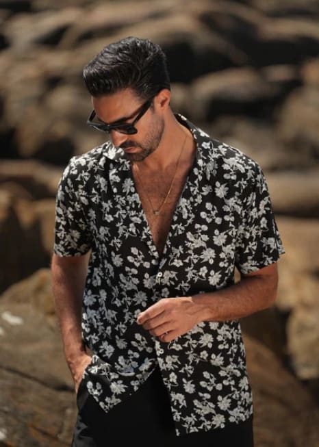 Donato - Black & White Floral Print Shirt - Button Shirting