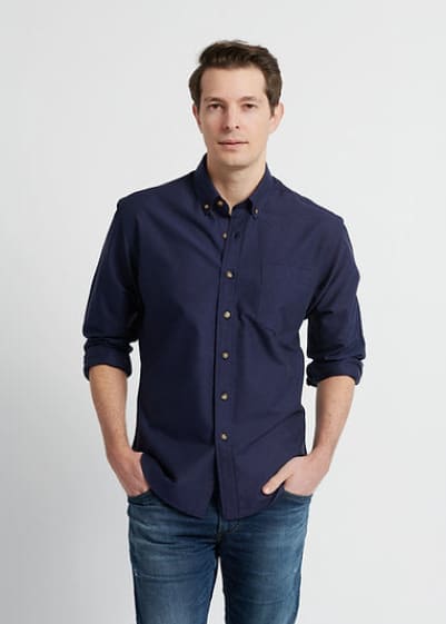 Kovalum - Oxford Long Sleeve Button in Dark Navy - button