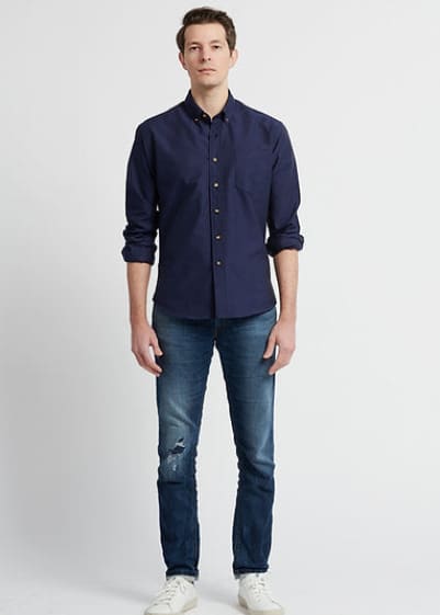 Kovalum - Oxford Long Sleeve Button in Dark Navy - button