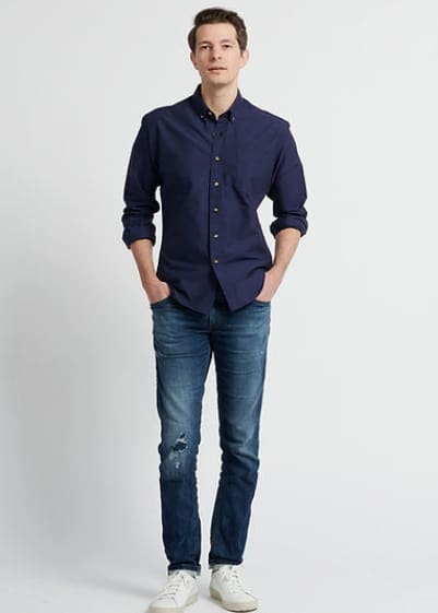 Kovalum - Oxford Long Sleeve Button in Dark Navy - button