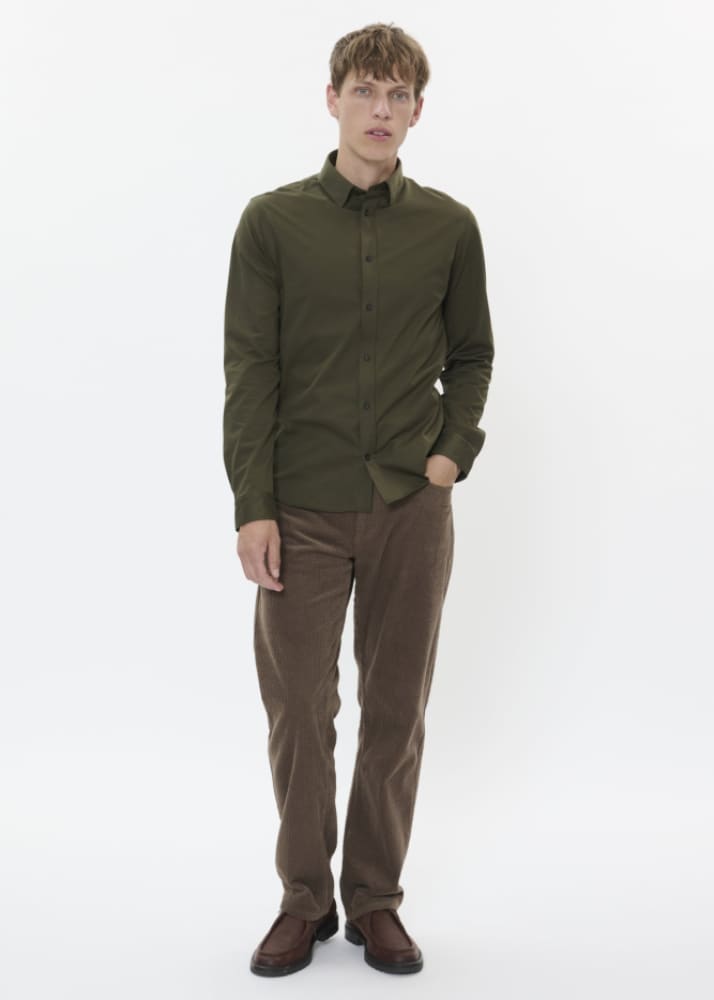 Matinique Trostol Button Down Shirt in Olive Night Shirting