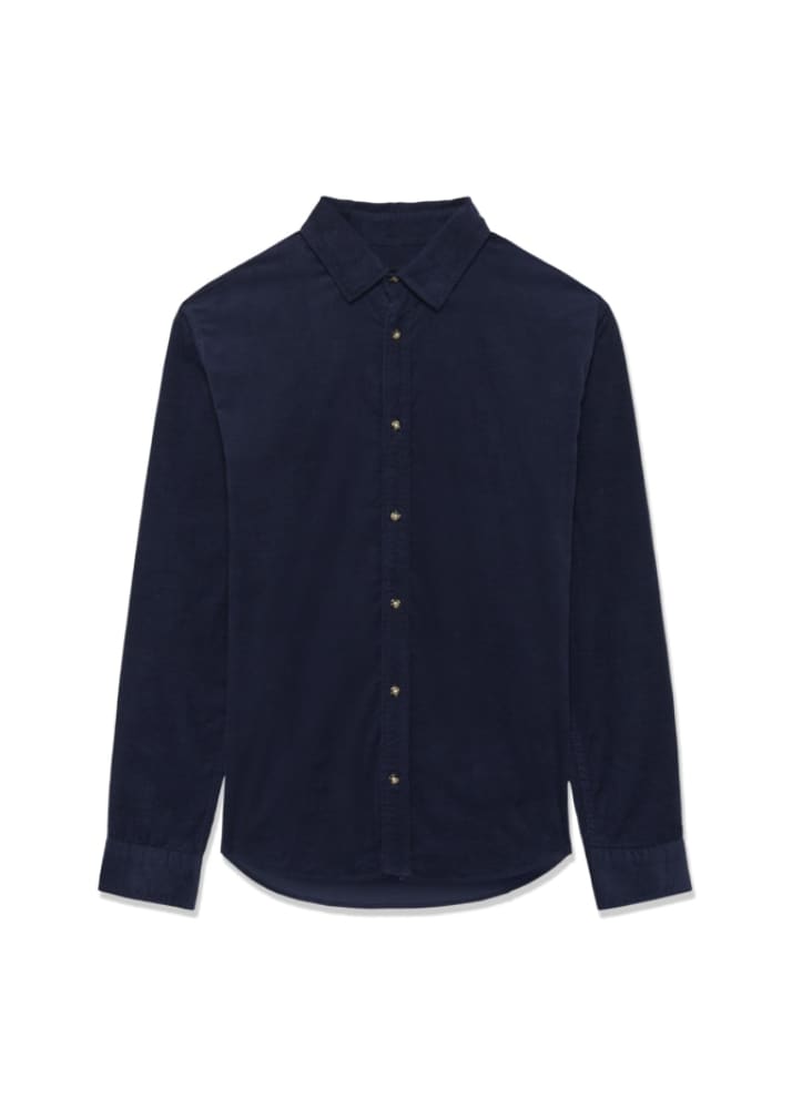 Matinique- Trostol Micro-Corduroy Button Up Shirt in Dark