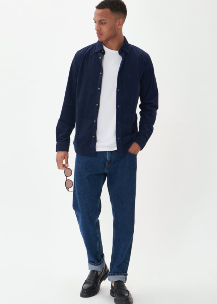 Matinique- Trostol Micro-Corduroy Button Up Shirt in Dark