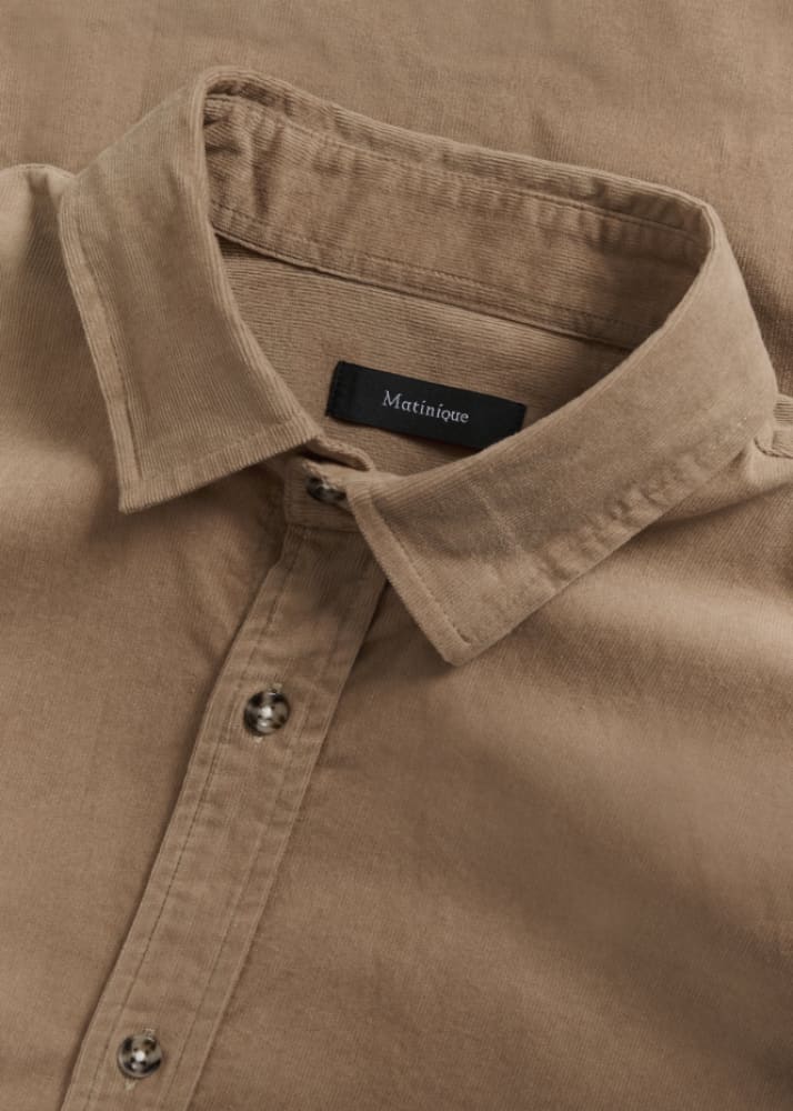 Matinique- Trostol Micro-Corduroy Button Up Shirt in Tannin
