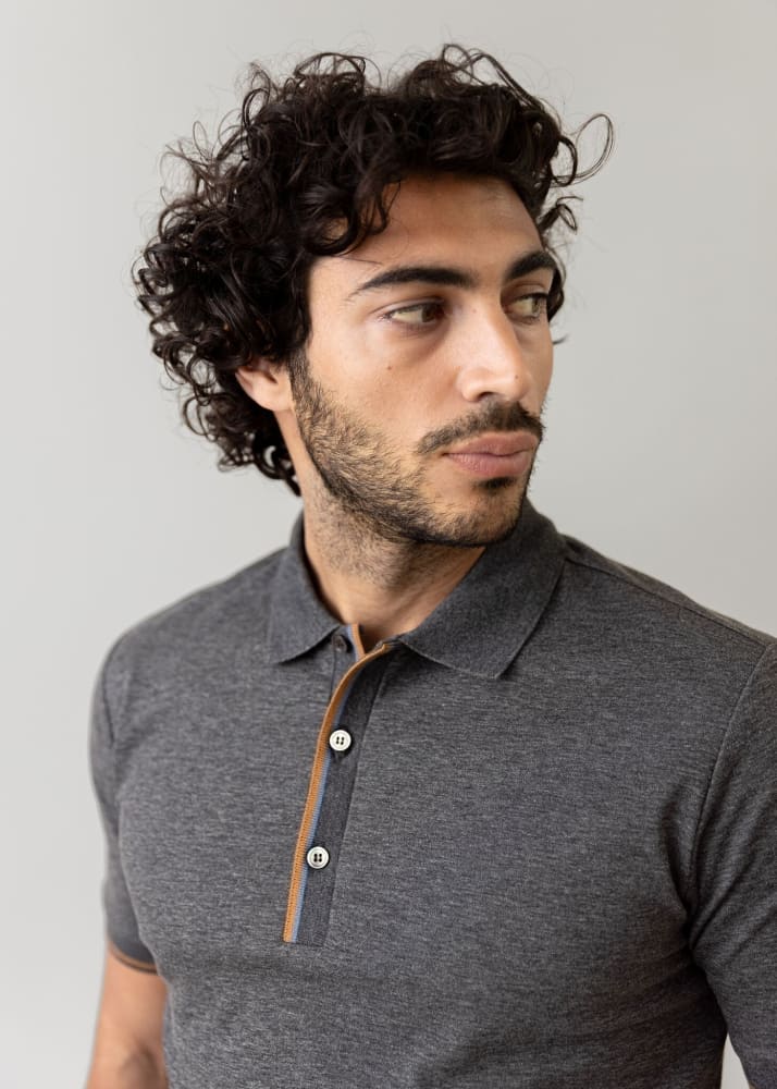 Mos Mosh Gallery Harvey Short Sleeve Polo in Grey Melange