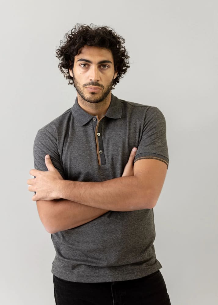 Mos Mosh Gallery Harvey Short Sleeve Polo in Grey Melange