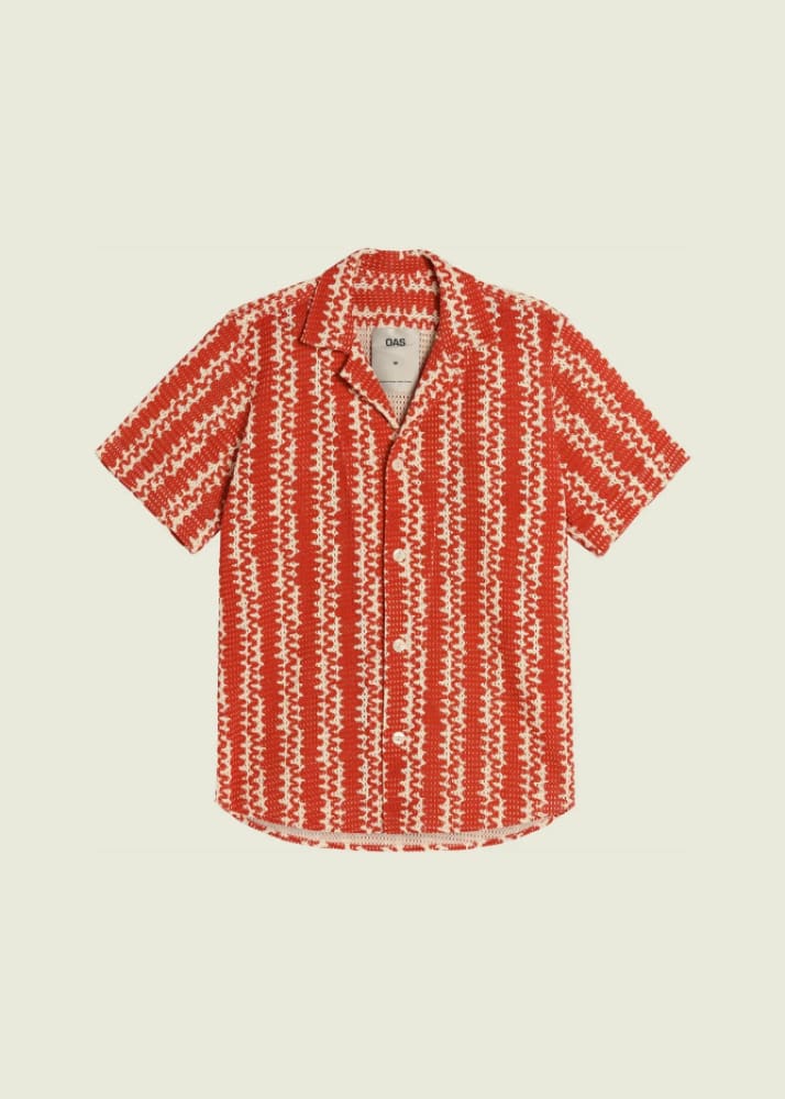 OAS- Red Scribble Cuba Net Shirt - Tops