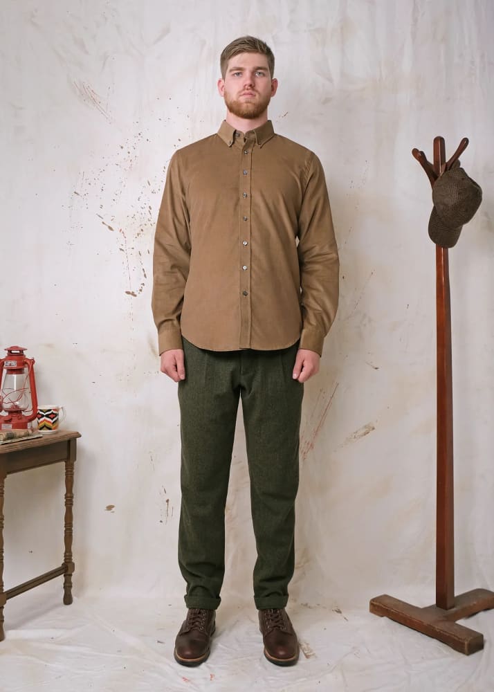 Outclass- Baby Corduroy Classic Shirt in Tan - Button