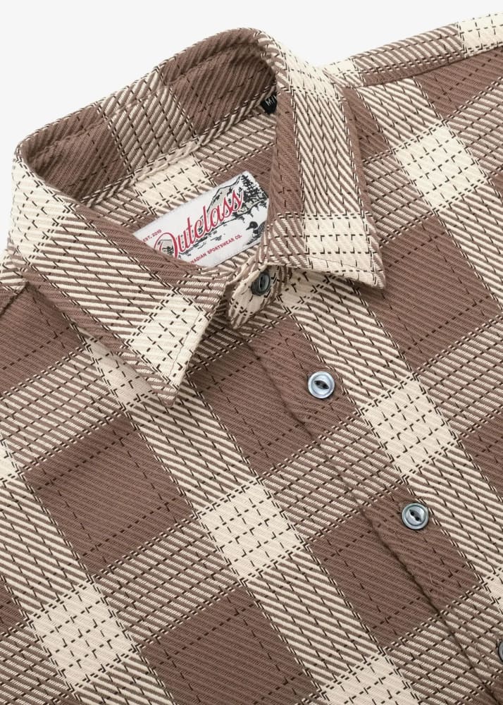 Outclass- Check Easy Shirt in Taupe - Button Shirting