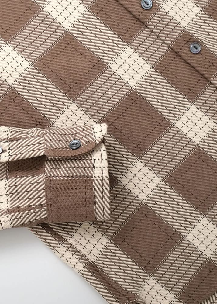 Outclass- Check Easy Shirt in Taupe - Button Shirting