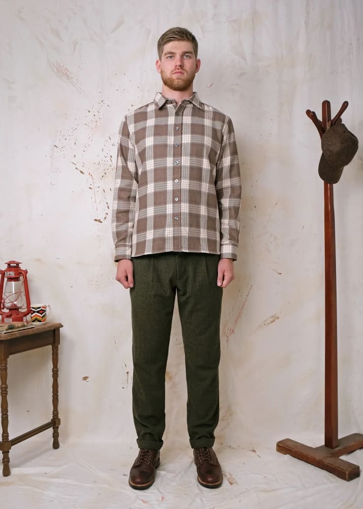Outclass- Check Easy Shirt in Taupe - Button Shirting