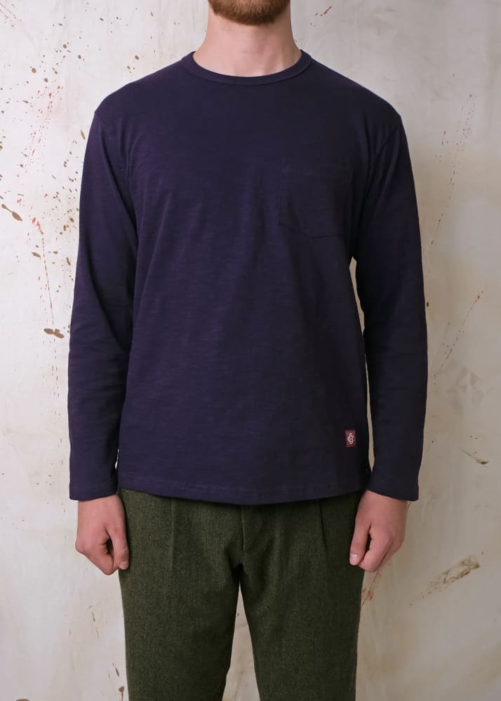 Outclass- Double Slub L/S Pocket T-Shirt in Eggplant - Tees